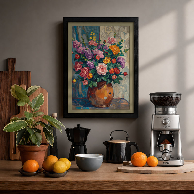 Terracotta Roses Botanical - Framed Print, A1 - 84.1 x 59.4 cm, Black
