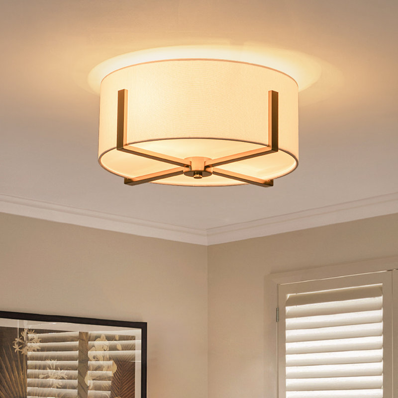 Doddie 2-Light Fabric Drum Semi-Flush Mount , Gold