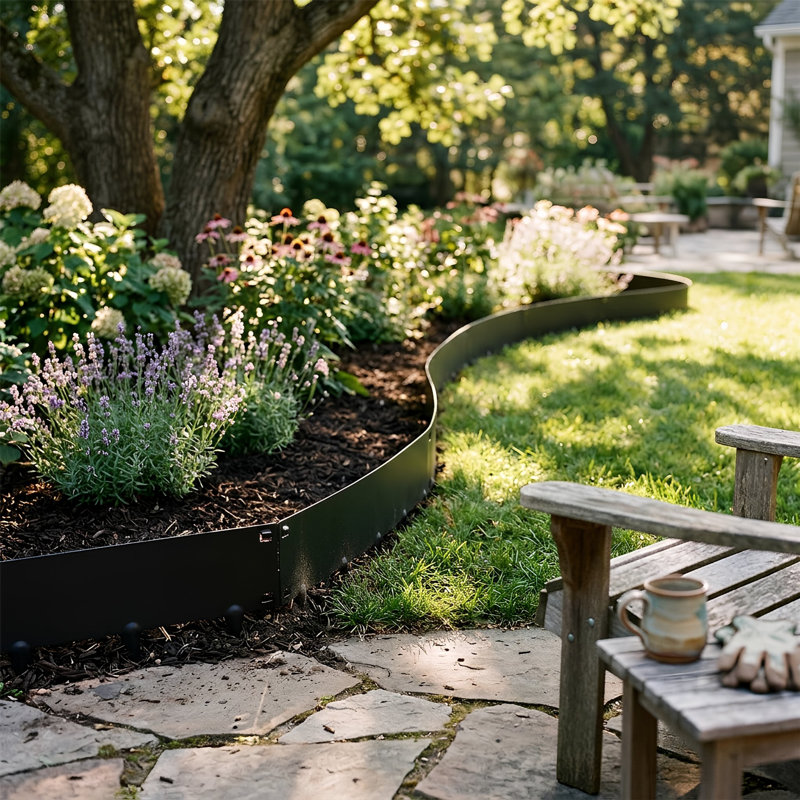Harbour Housewares 5pc Steel Lawn Edging Set - 5m x 16cm , Black