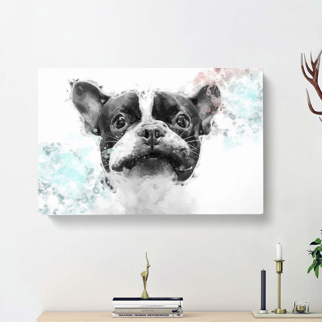 French Bulldog Dog in Abstract - Wrapped Canvas