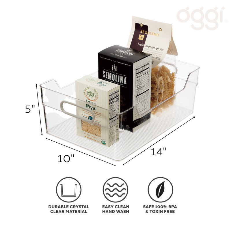 Oggi Neat Plastic Storage Bin, 5" H x 10" W x 14" D