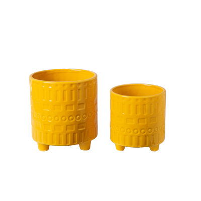 Pot rond en céramique lustré jaune