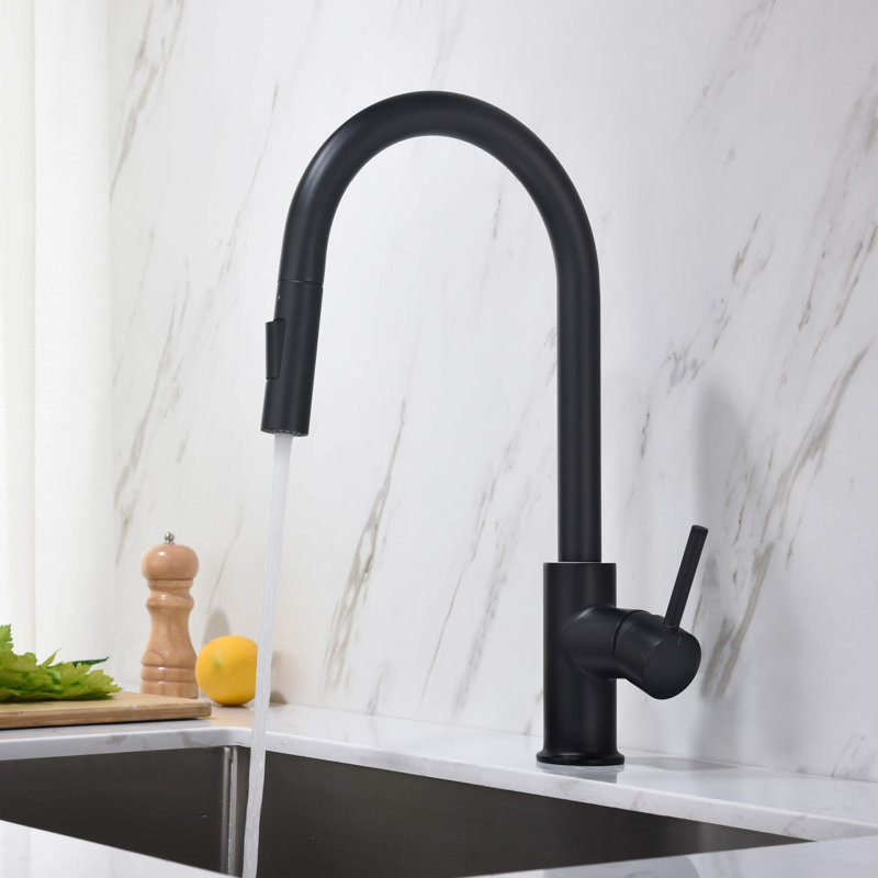 KIBI Circular Pull Down Kitchen Faucet, Matte Black