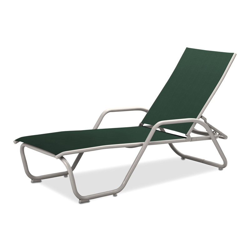 Outdoor Rust-Resistant Metal Chaise Lounge, Forest Forest Green 22D Sunbrella®, Textured Snow