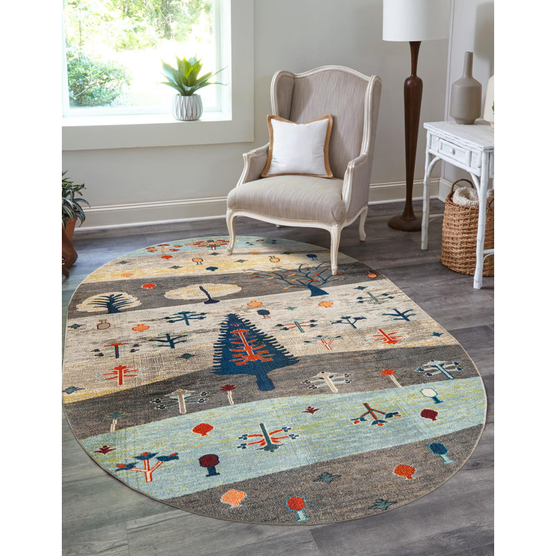 Washable Floral Indoor Rug, Oval 7'10" x 10'