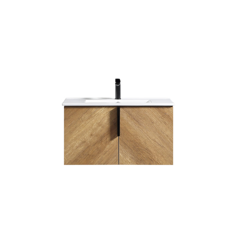 Meuble-lavabo mural 36 po avec panneau cannelé 3D et lavabo intégré en céramique