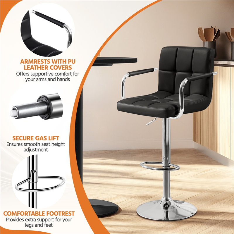 Pete Swivel Upholstered Adjustable Height Counter Stool with Metal Frame, Black