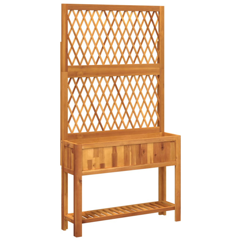 Planter with Trellis and Shelf Outdoor Flower Box Solid Wood Acacia, 39.4" x 12.6" x 72.8"