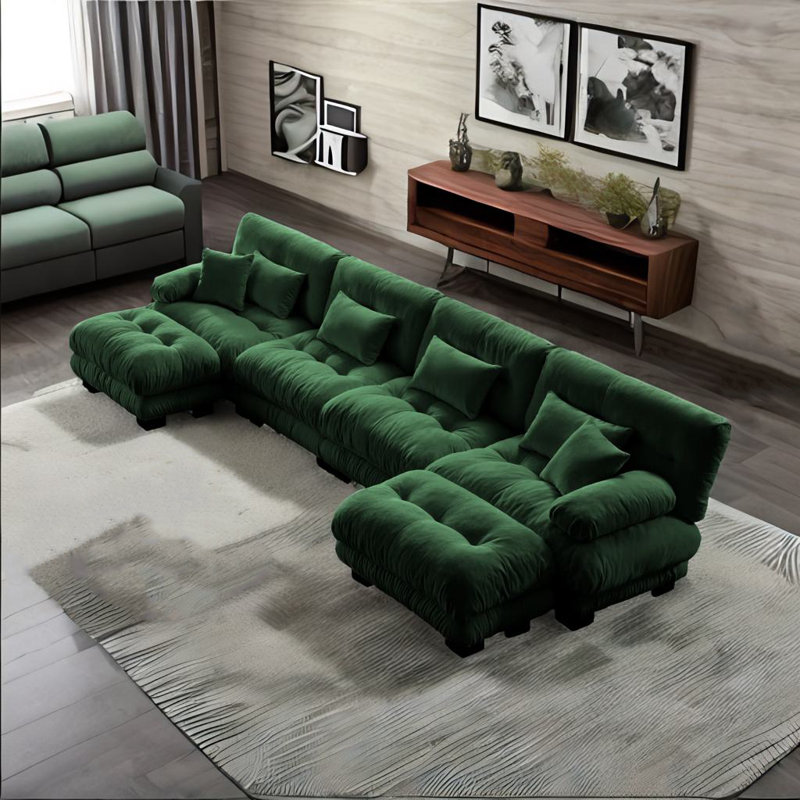 Modular Sectional Sofa, Green Chenille