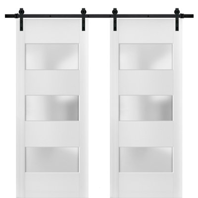 Lucia Frosted Glass Barn White Doors with Installation Hardware Kit