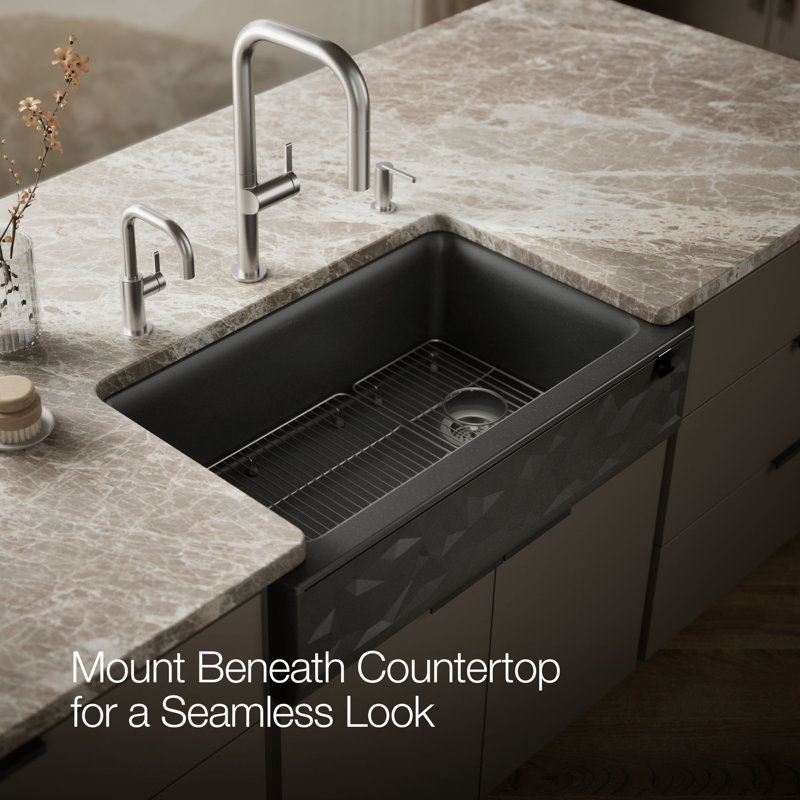 Cairn Undermount Single-Bowl Farmhouse Kitchen Sink with Faceted Design, Matte Graphite, Faceted