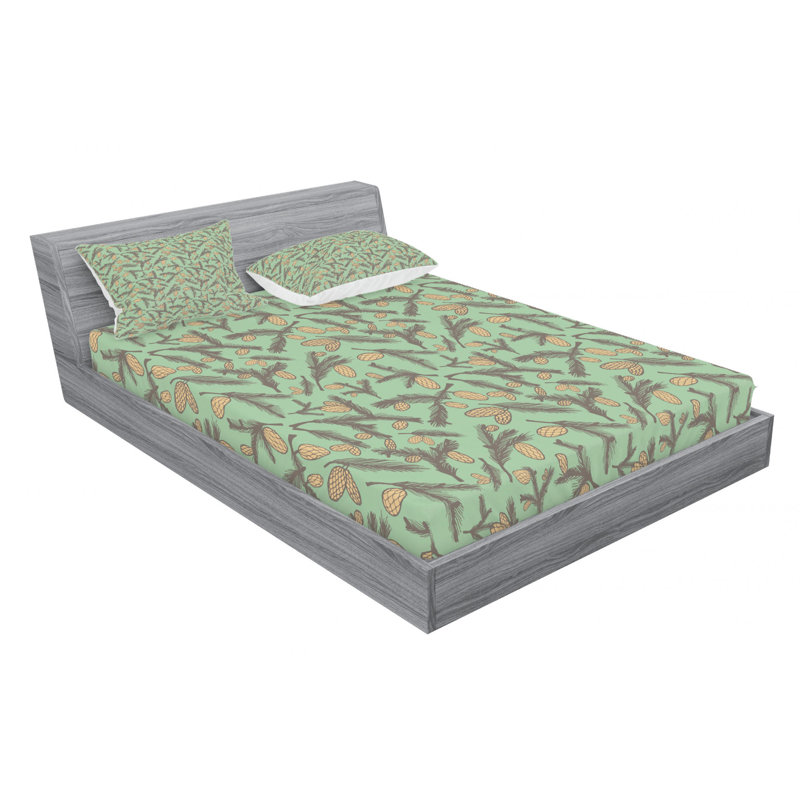 Microfiber Floral Fitted Sheet, Queen Fitted Sheet with 2 Pillowcases