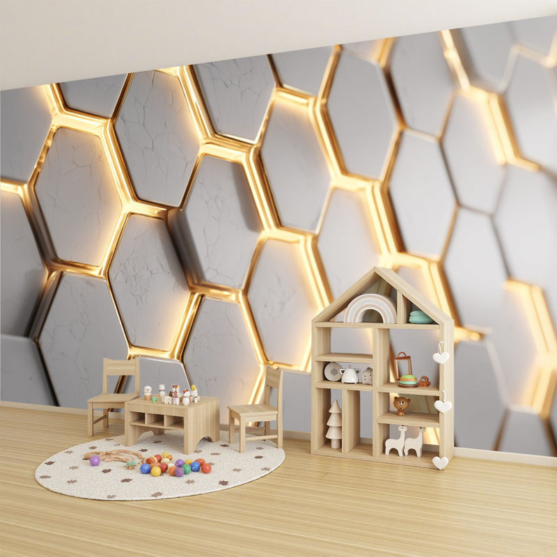 Panneaux muraux auto-adhésifs à panneau alvéolaire 3D hexagonal futuriste 100 "H x 144" l PVC amovible papier auto-adhésif pour chambre à coucher, bureau à domicile
