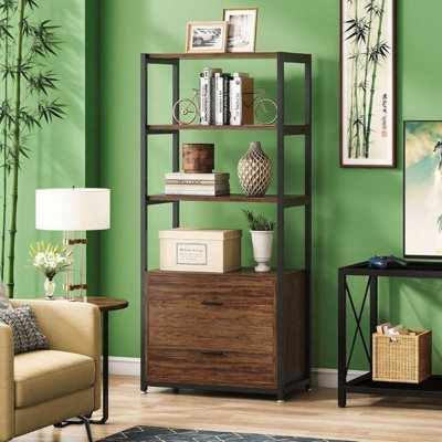 2-Tier Bookcase Steel 1 Piece Bookcase Red Versatile Design