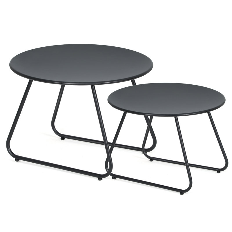 Kairit Round Nesting Coffee Table Set Of 2, Steel Snack End Tables  Ideal For Living Room, Balcony, Or Office