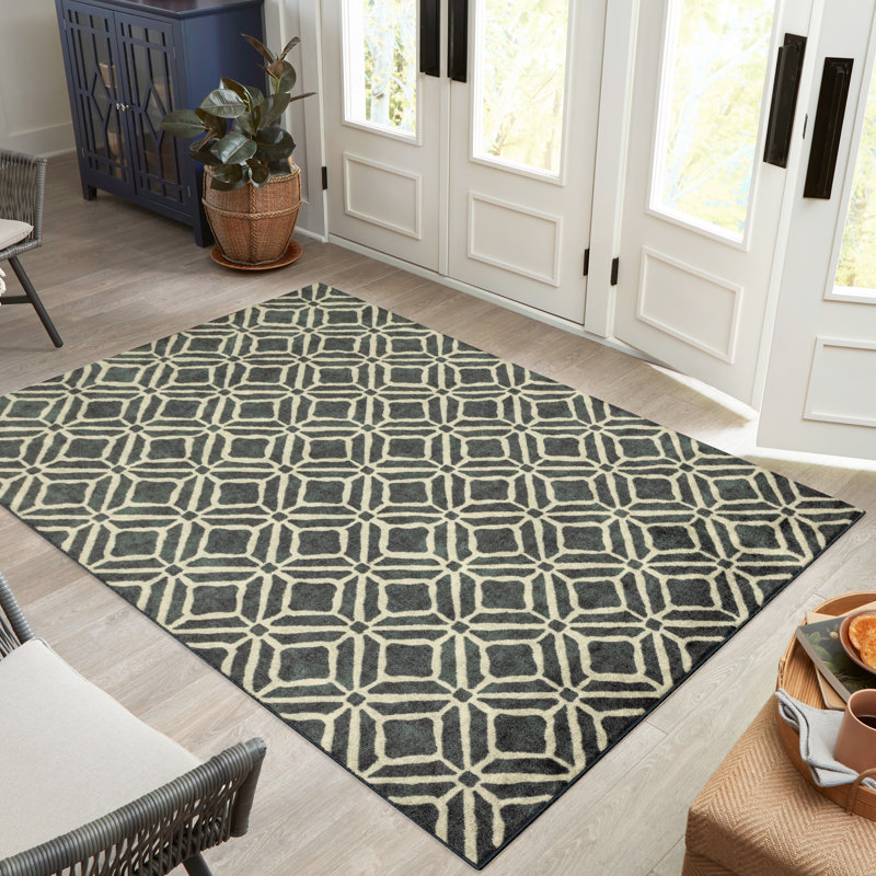 Modena Geo Washable Blue Accent Rug, Rectangle 5' x 7'