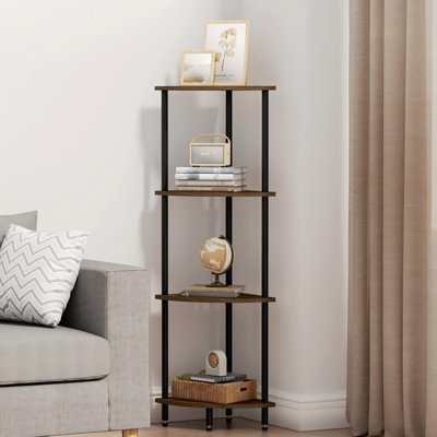 Étagère d'angle à 4 niveaux, bibliothèque pour petits espaces, présentoir de coin