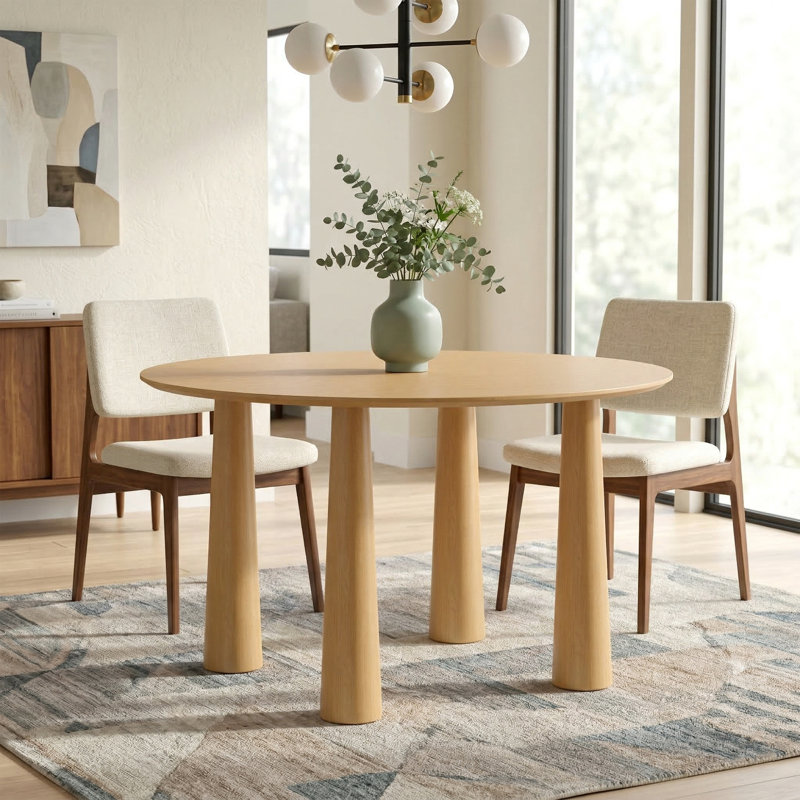 30"H Round Wood Dining Table Kitchen Table with 4 Legs, Natural Wood, 30"H x 52"L x 52"W