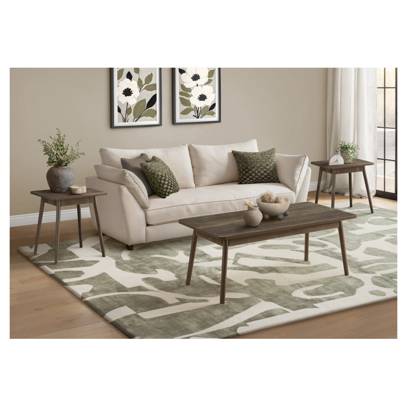 3-Piece Coffee Table Set with Rectangular Coffee Table and Two End Tables in Brown