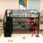 Full Size Metal Loft Bed with LED Workstation, Wardrobe, and Storage Staircase