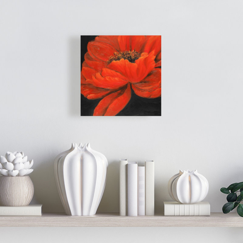 «Red Petal Flower», art mural noir botanique