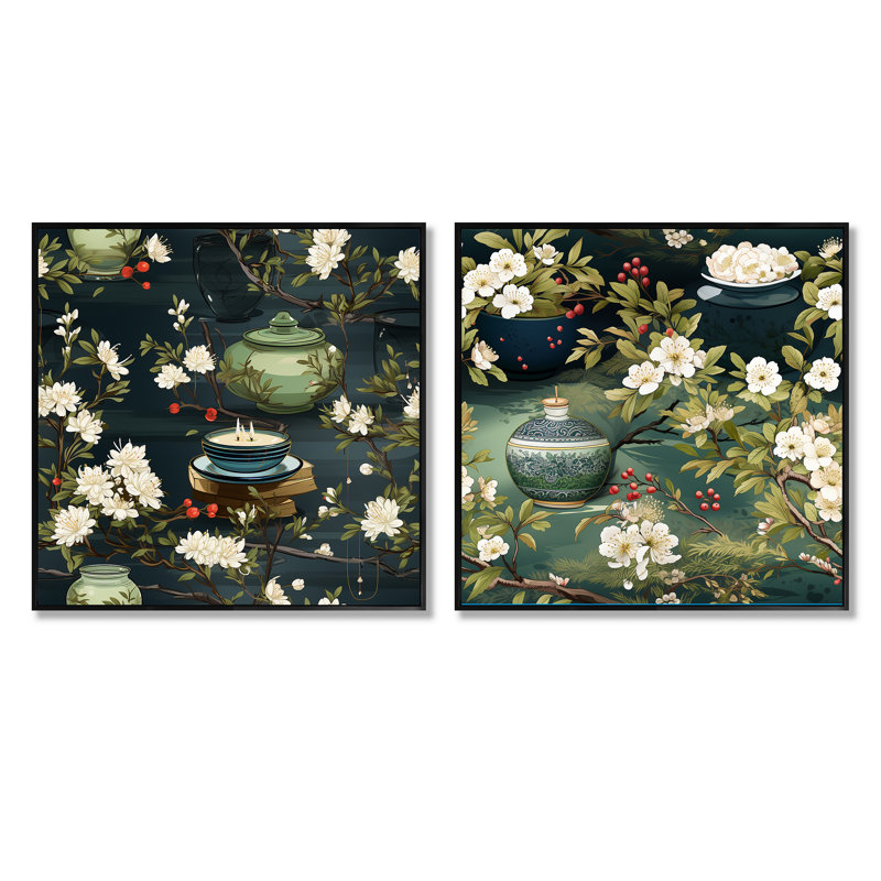 Wadebridge - Ensemble de 2 collages carrés abstraits, Cadre flottant noir, H 36 po x l 73 po