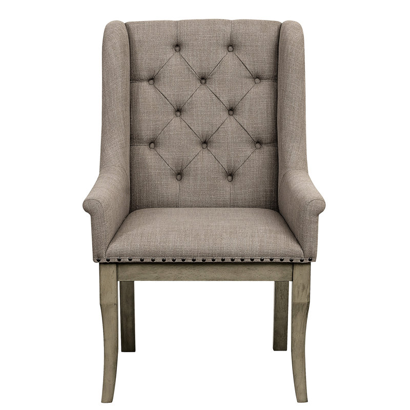 Table de salle à manger extensible Classic 7pc avec bouton - revêtement, garniture cloutée, base en tréteaux, feuille traditionnelle en tissu crème, tissu, base