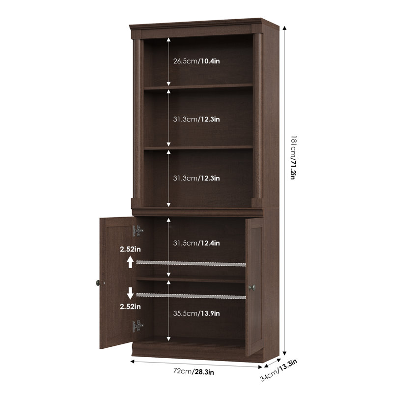 Bibliothèque standard avec rangement H 71 ", Brun