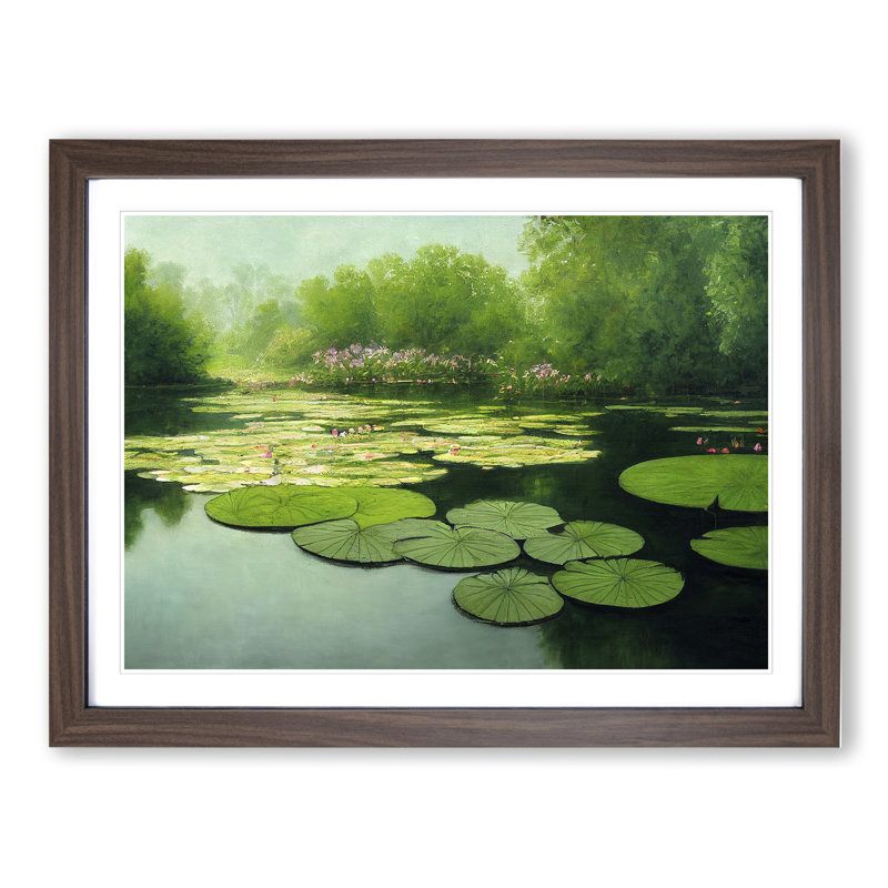 Compelling Water Lily Pond - Framed Print, 46cm H x 64cm W x 2cm D, Walnut