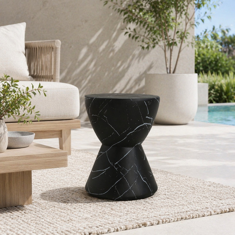 Table d'appoint MGO en béton léger avec finition en marbre noir, Noir