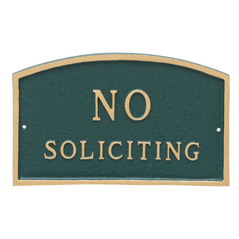 Plaque en arche «No Soliciting», Vert forêt / doré, H 10 po x l 15 po x P 0,25 po