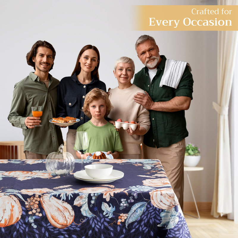 Maison d' Hermine Table Cloth Square Table 100% Cotton 54 x 54 Inches Fall Tablecloth Reusable Everyday Use for Thanksgiving Christmas Decorations Dining Farmhouse Party (Pumpkin Blues)
