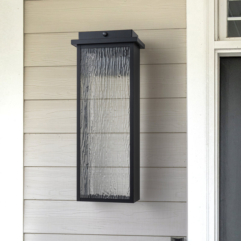 20 po Applique murale d'extérieur à lanterne noire avec verre ondulé noir Dusk To Dawn
