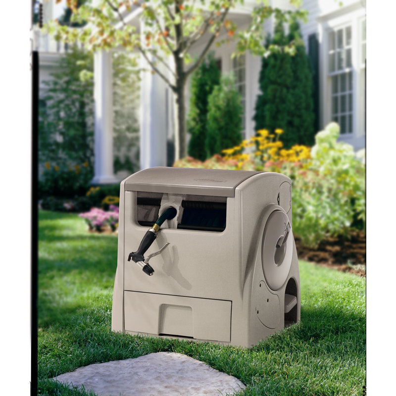 Taupe Resin Automatic Rewind Garden Hose Reel