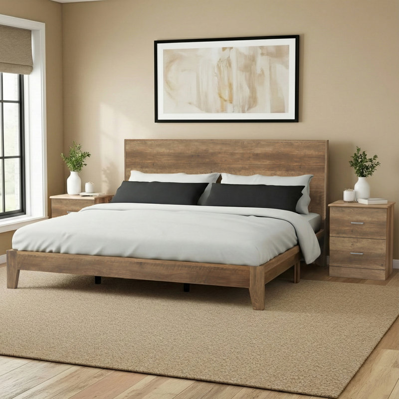 Allyannah 3 Pieces Bedroom Set, Knotty Oak, King