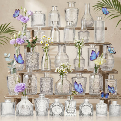 32 Clear Mini Bud Vases for Wedding Centerpieces, Small Glass Flower Vessels Suitable for Birthday Party, Anniversary, Baby Shower, and Home Decor