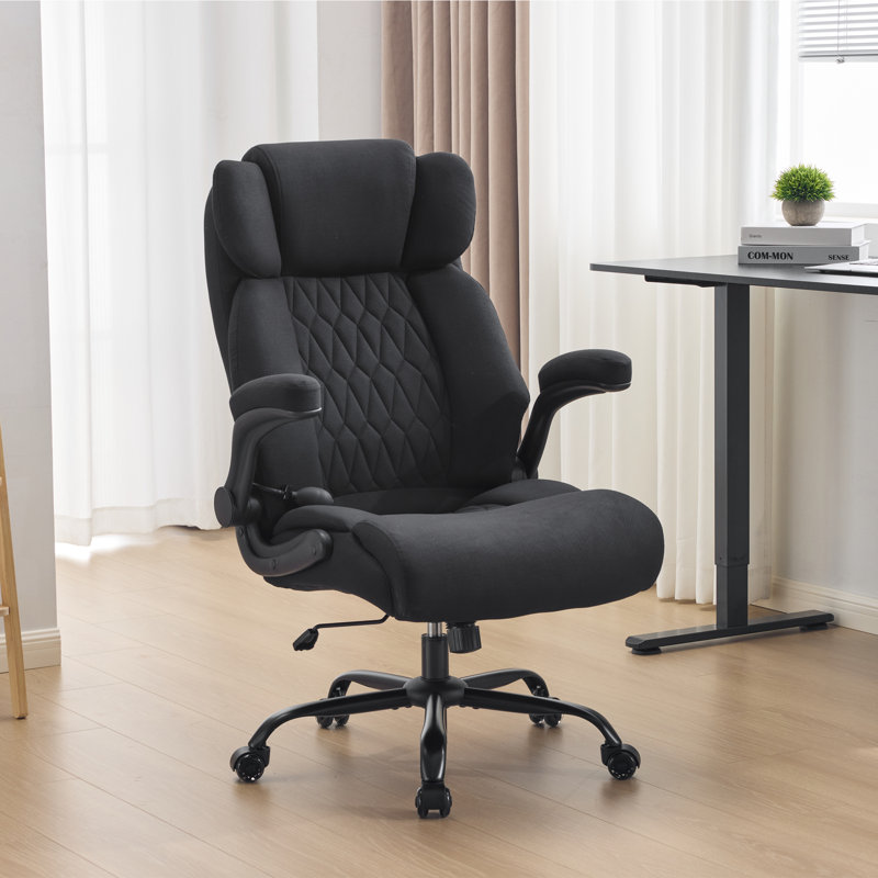 Ergonomic Office Chair,Executive Computer Chair With  Flip-Up Armrests Black Fabric, Black
