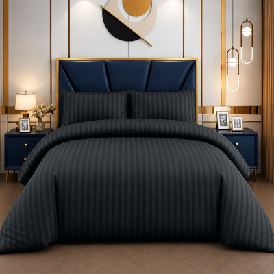 Microfiber Striped Duvet Cover Set with Matching Pillowcases and Stripe Fitted Sheet