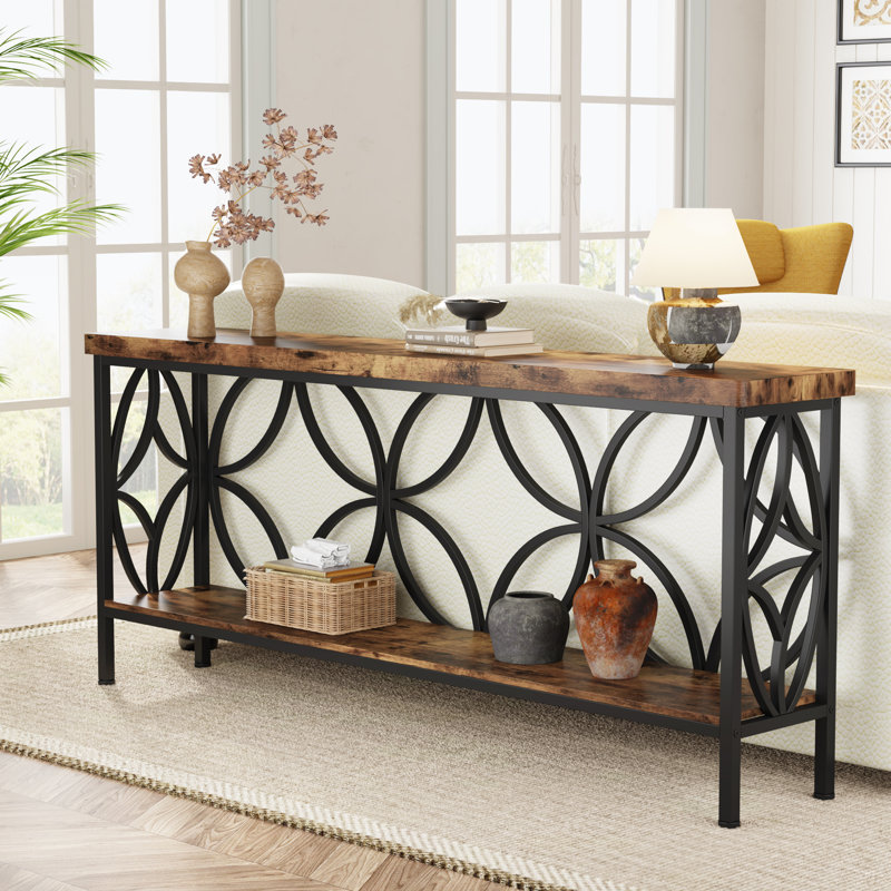 Laquaysha 180Cm Console Table, Rustic Brown, Black