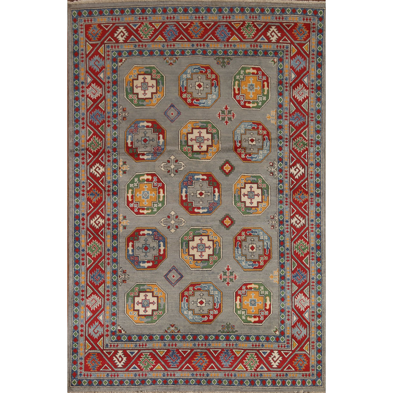 Tapis géométrique noué à la main Kazak 6 x 8