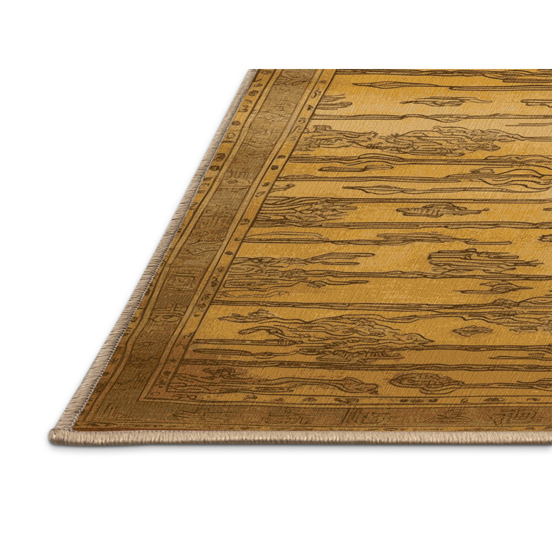 Machine Washable Art Deco Brown Area Rug, Rectangle 2' x 3'