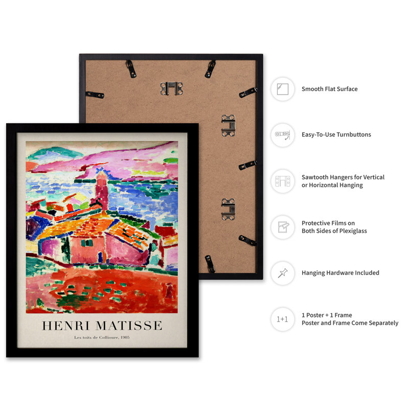 Henri Matisse - Vue de Collioure, 08"H x 10"W, Affiche, Cadre noir