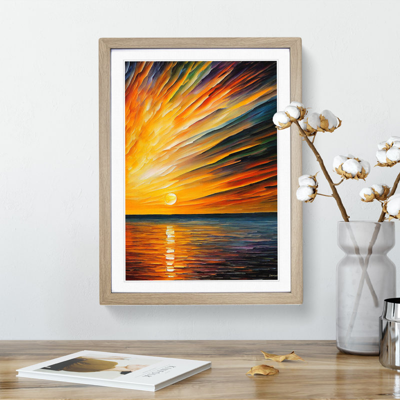 XV1022-3018X Ocean Sunrise No.5 - Single Picture Frame Print, 64cm H x 46cm W, Oak