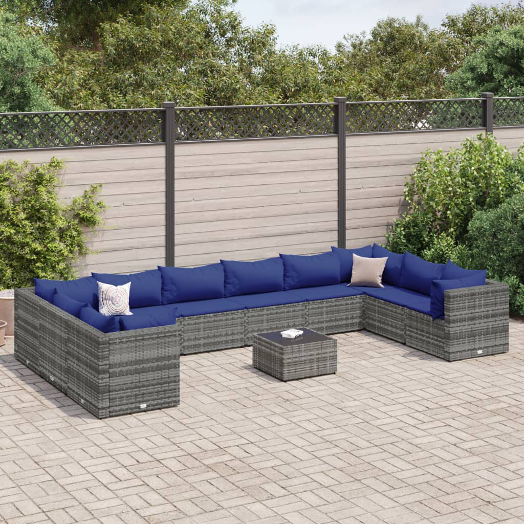 Vidaxl 11-Tlg. Garten-Lounge-Set Mit Kissen Schwarz Poly Rattan