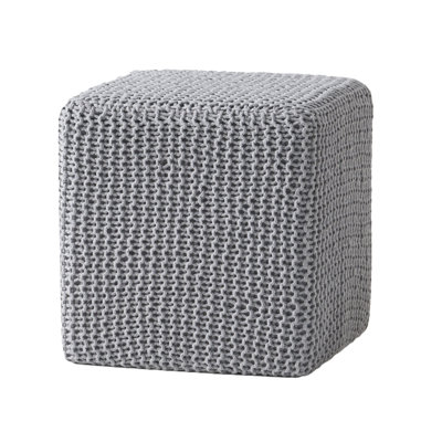 Gray Cotton Hand Crafted Knitted Foot Stool - Soft , 16.86 Inches Deep, Wide, High, Easy To Take Care Of Crafted, Soft, High