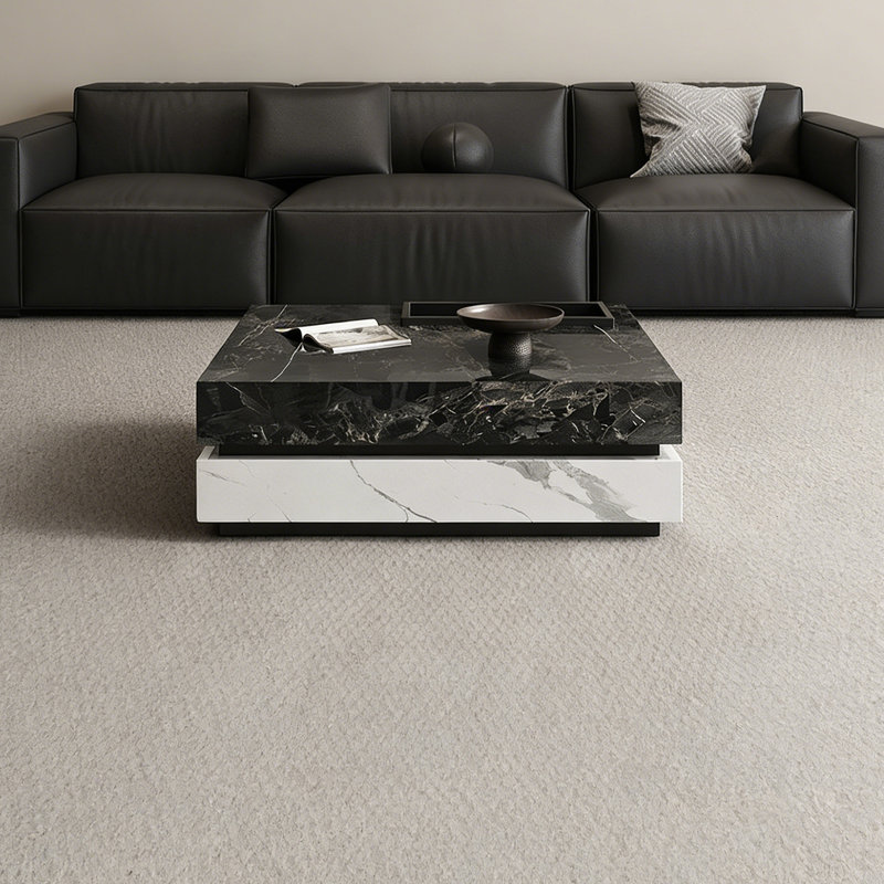 Table basse carrée sur pied avec plateau, H 13,77 po x L 31,49 po x l 31,49 po, Noir, Noir