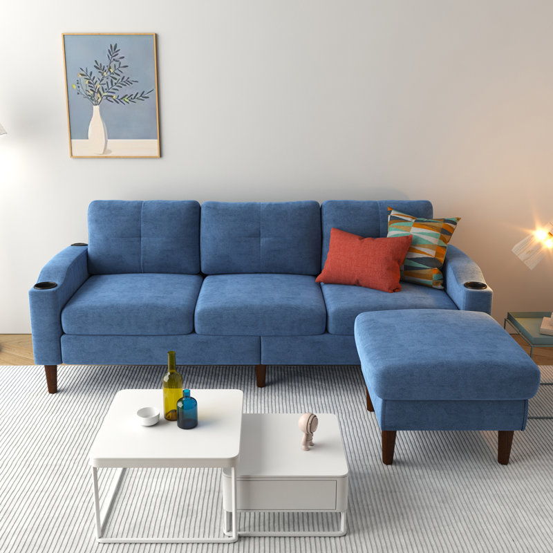 Canapé et méridienne rembourrés 2 pièces Geppie, Mélange de polyester bleu marine, H 31,8 po x l 78 po x P 42,73 po