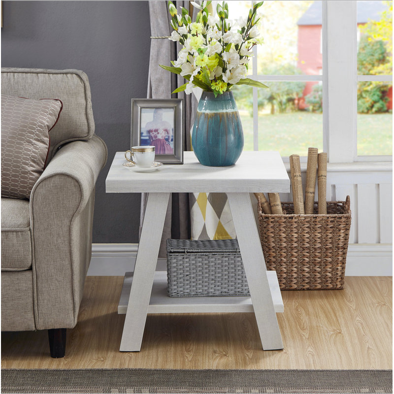 Table de bout avec tablette contemporaine en bois Athens, Light Grey, Gris clair
