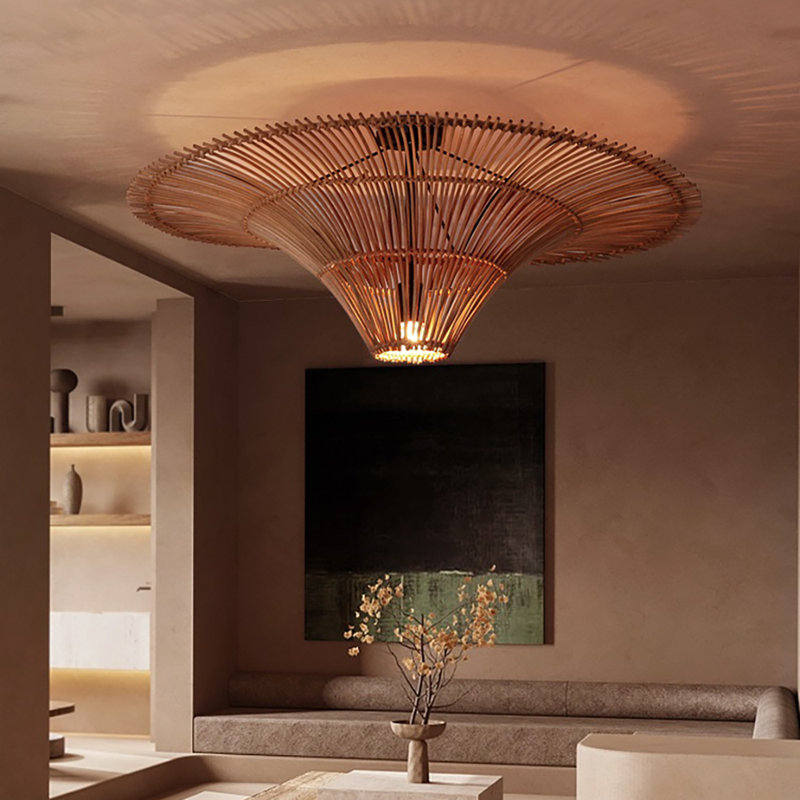 Samaria Hand-Woven Rattan Pendant Lighting 23 Inch Ceiling, 13.77" H x 39.37" W x 39.37" D