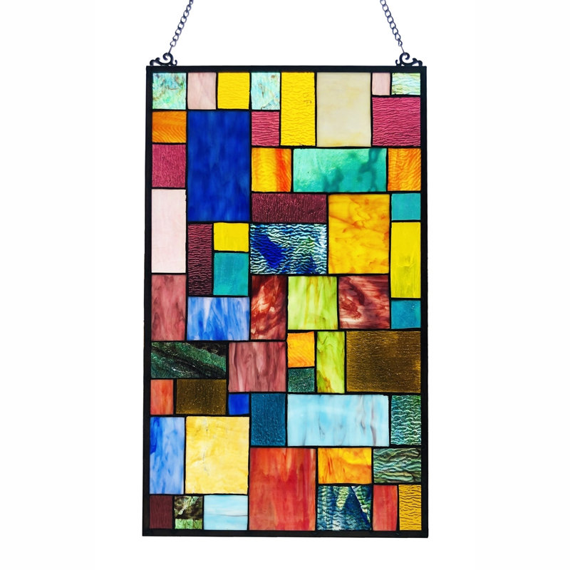  Verna Tiffany-Style Geometric Stained Glass indow Panel 25" Height